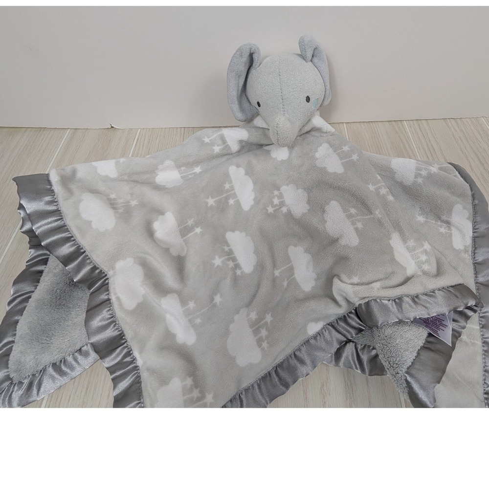 Parents Choice Elephant Security Blanket Gray Cloud Star Satin Trim Lovey Large